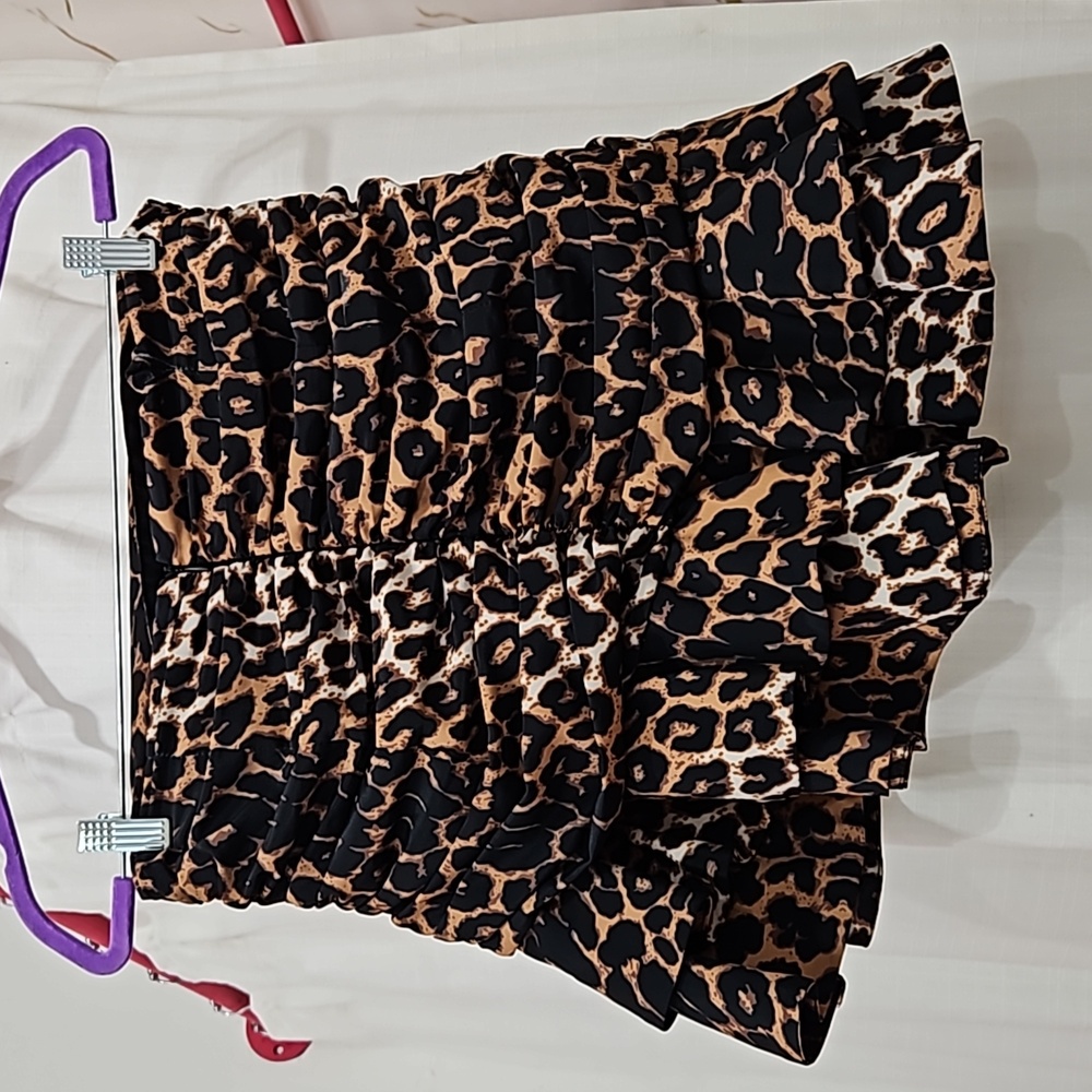 Ruched & Ruffle Leopard Print Mini Skirt - Picture 6 of 7